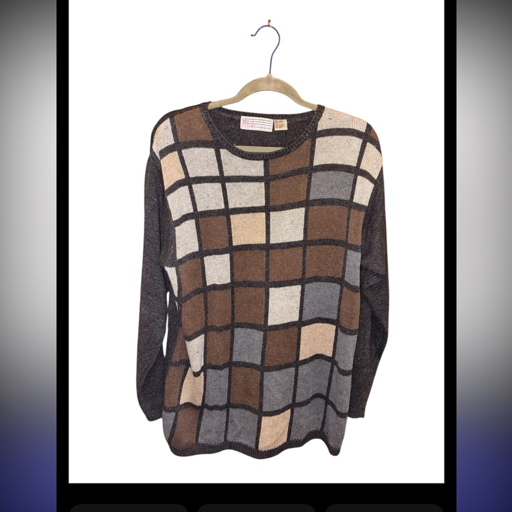 Milano Design Group vintage Plaid Crew Neck Sweater Size L